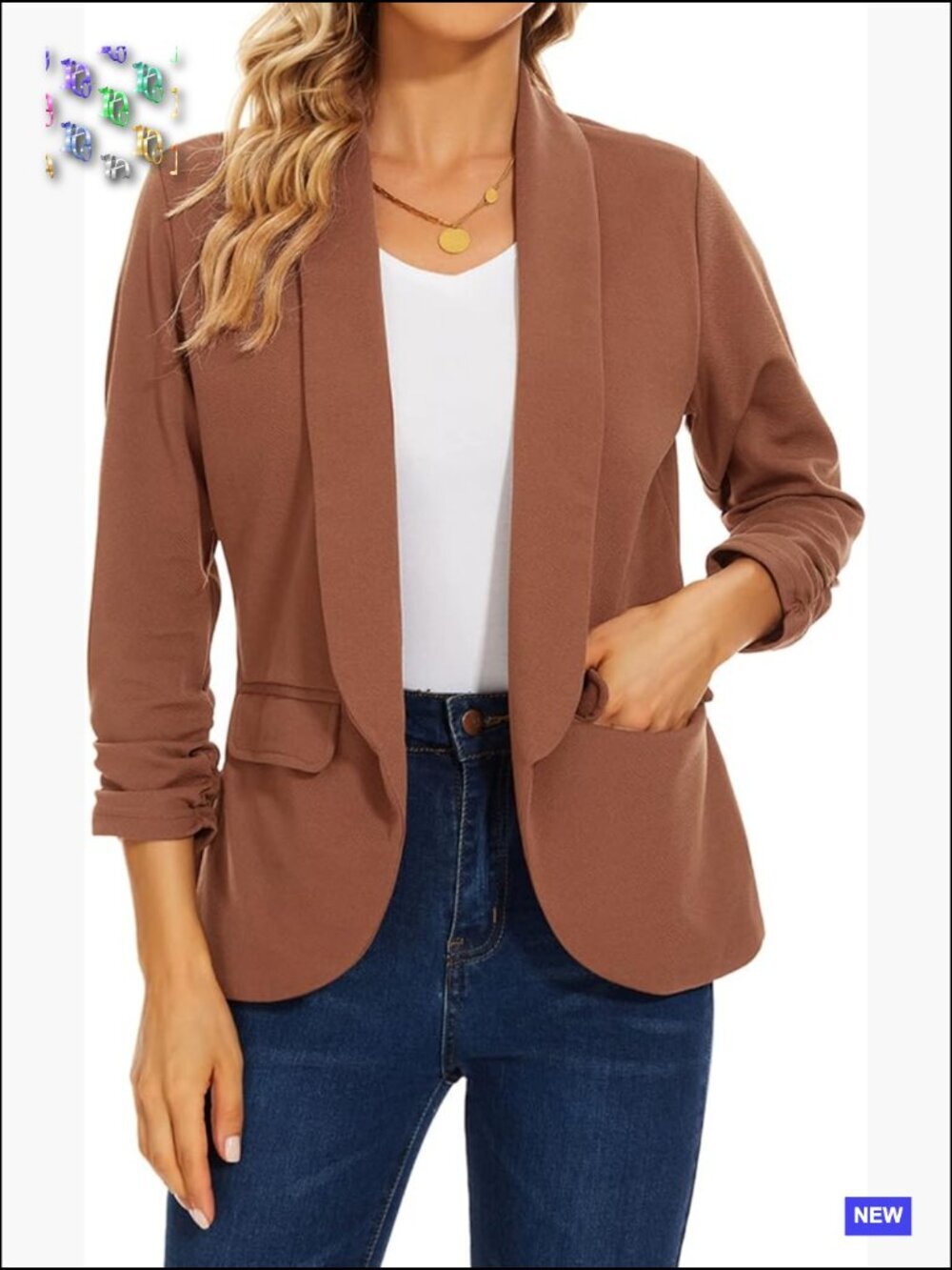 Blazer 3/4 Ruched Sleeve Shawl Collar Blazers Open Front Casual Jackets with